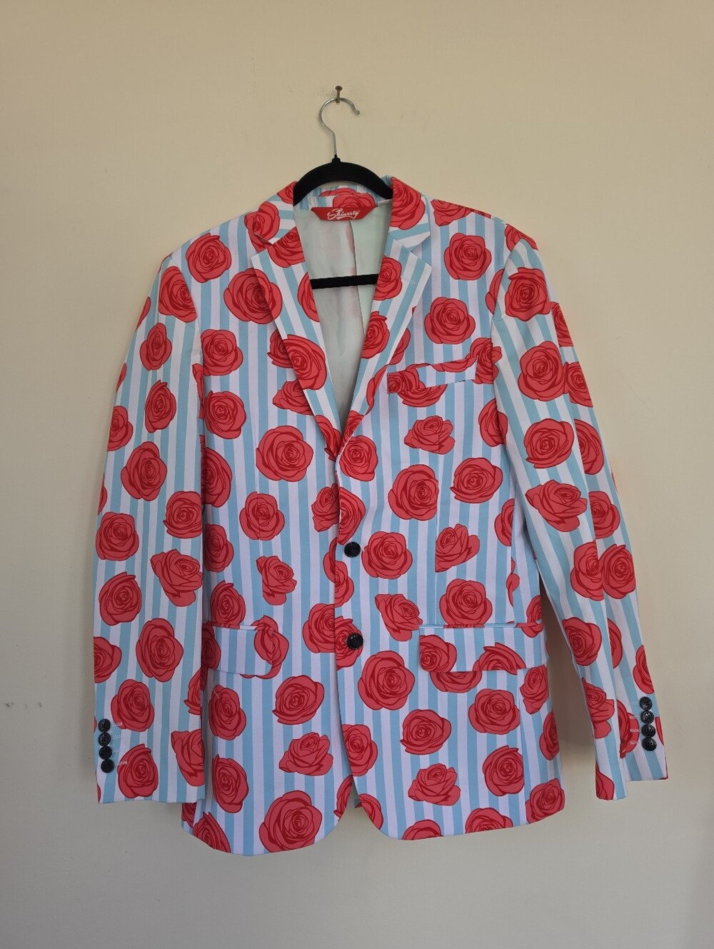 Shinesty Men's Stripe Roses Blazer Size 38 Bold Colorful Suit Jacket